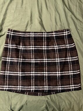 Brown Plaid Mini Skirt - Women